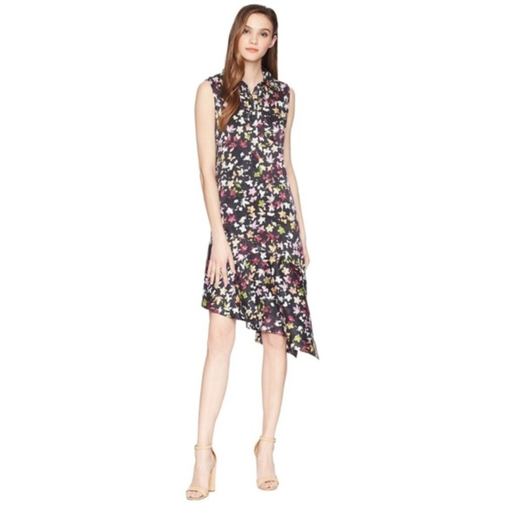 EQUIPMENT Femme Tira Sleeveless Floral Print Silk Dress‎ Asymmetrical Hem Size S